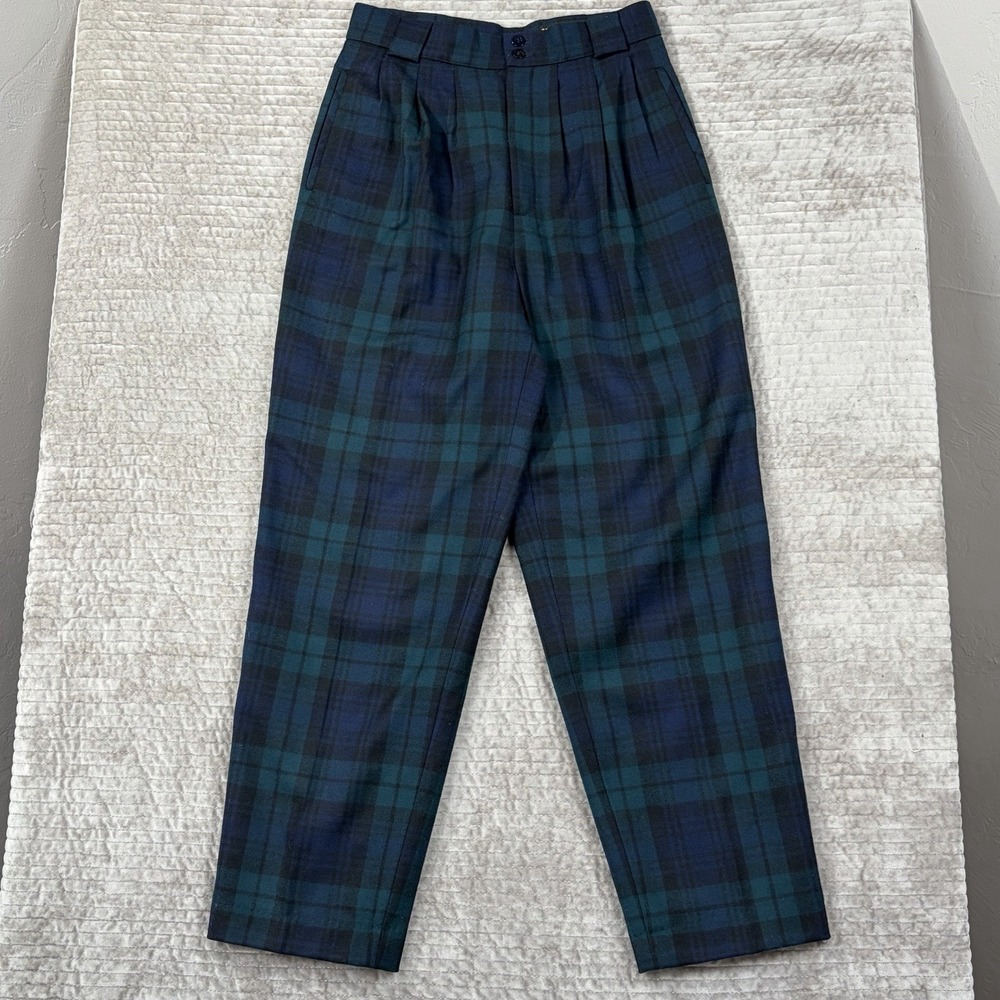 Vtg Giorgio Sant Angelo Pants Womens‎ 10 Green Blackwash Wool Tartan Plaid Lined